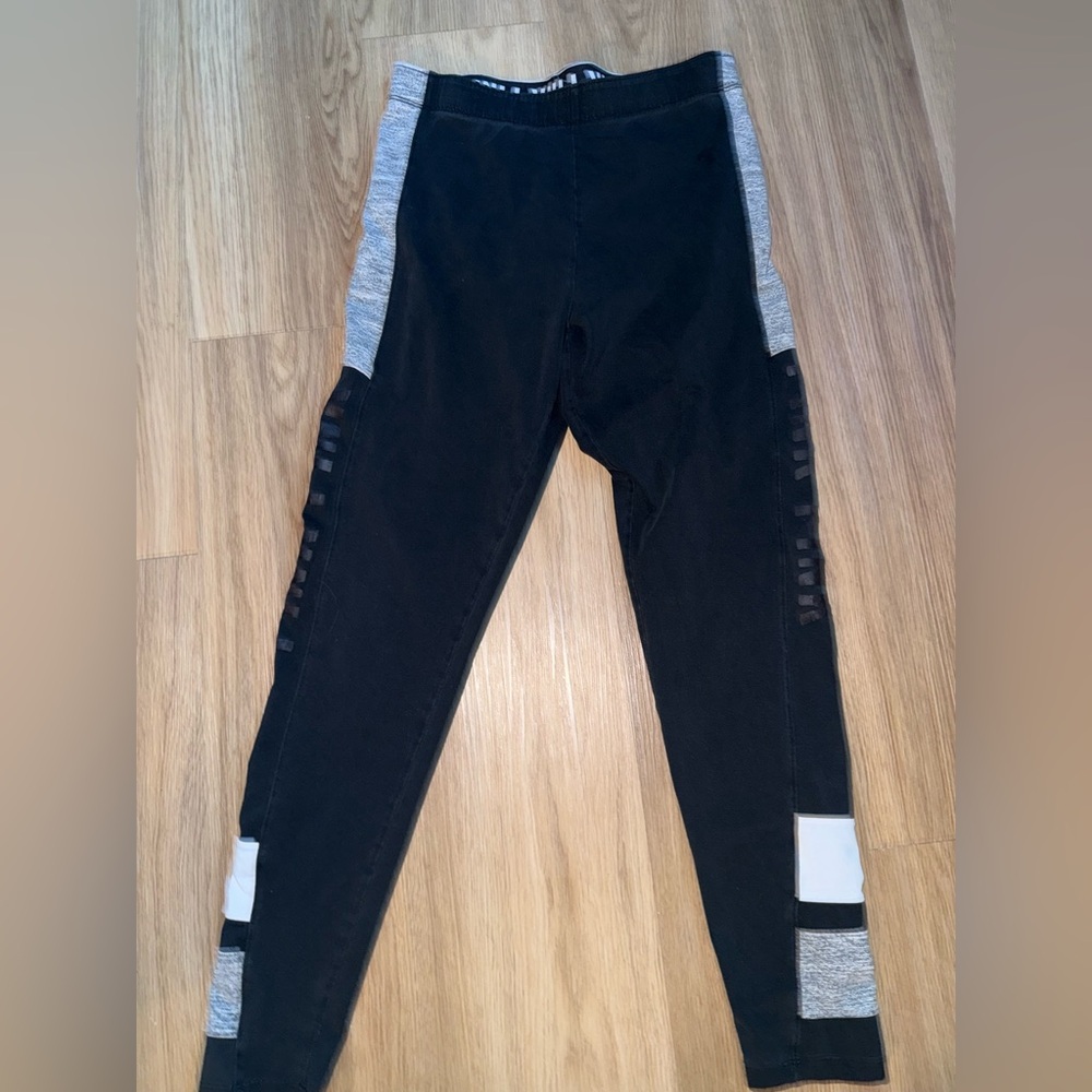 PINK Victoria's Secret Black Leggings with Gray & White Panels